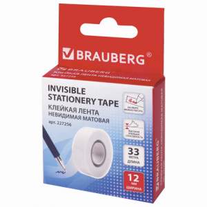 Скотч 12х33 НЕВИДИМАЯ, BRAUBERG, матовая, ...