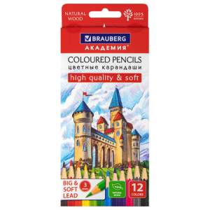 Карандаши цветные BRAUBERG АКАДЕМИЯ 12 цве...