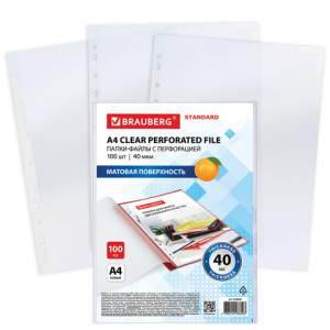 Файл-вкладыш А4 с перфорацией 40мкм BRAUBE...