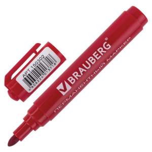 Маркер перманентный  BRAUBERG 3мм красный ...