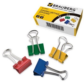 Зажим 25мм Brauberg цветной (шт)