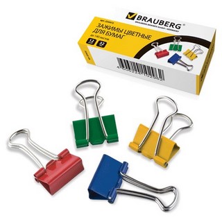 Зажим 32мм Brauberg цветной (шт)
