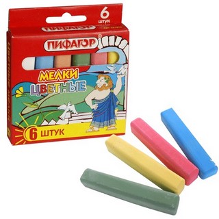 Мел цветной 6шт/уп. ПИФАГОР карт. упак.
