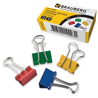 Зажим 15мм BRAUBERG (шт) цветной