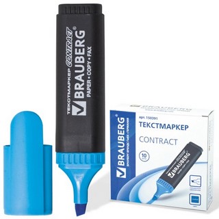 Маркер-выделитель BRAUBERG голубой Contrac...