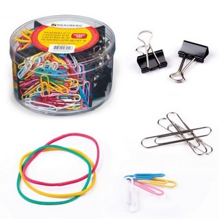 Набор BRAUBERG зажимы 19мм, скрепки 28мм и...