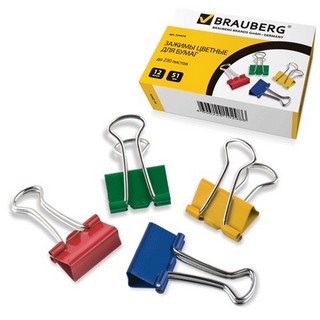 Зажим 51мм Brauberg цветной (шт)