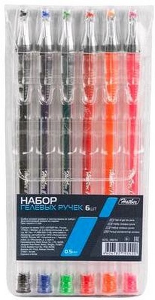 Набор гелевых ручек 6 цветов ХАТБЕР 0.6 мм...
