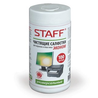 Салфетки чистящие STAFF 100шт/туба для экр...