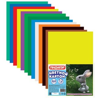 Картон цветной 12л.12цв. ПИФАГОР