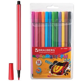 Фломастеры 12 цв Brauberg  шестигранные в ...